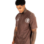 Washed Brown Script Printed T-shirt - Liquor n Poker