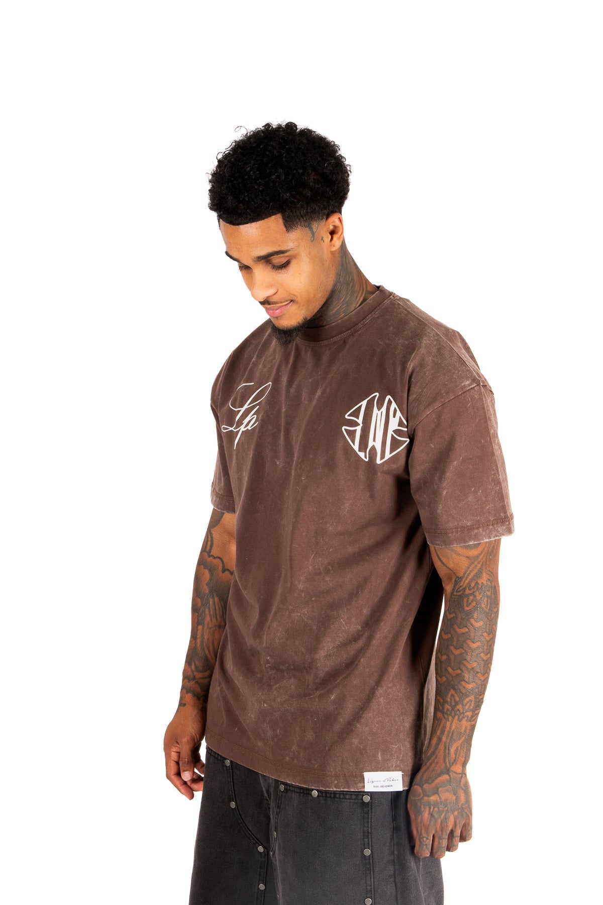 Washed Brown Script Printed T-shirt - Liquor n Poker