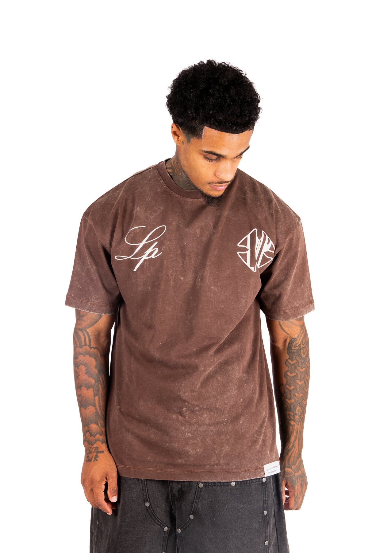 Washed Brown Script Printed T-shirt - Liquor n Poker