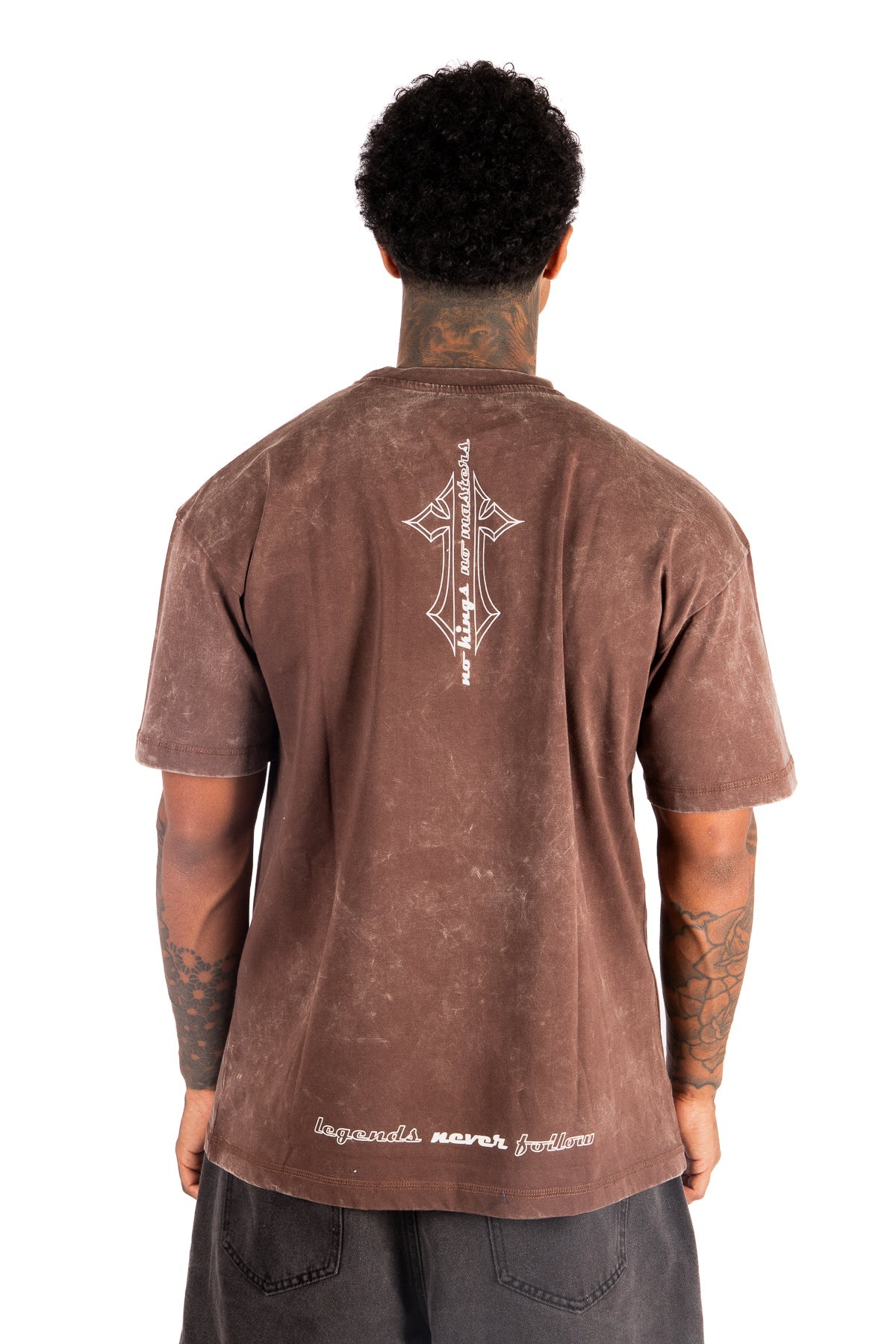 Washed Brown Script Printed T-shirt - Liquor n Poker