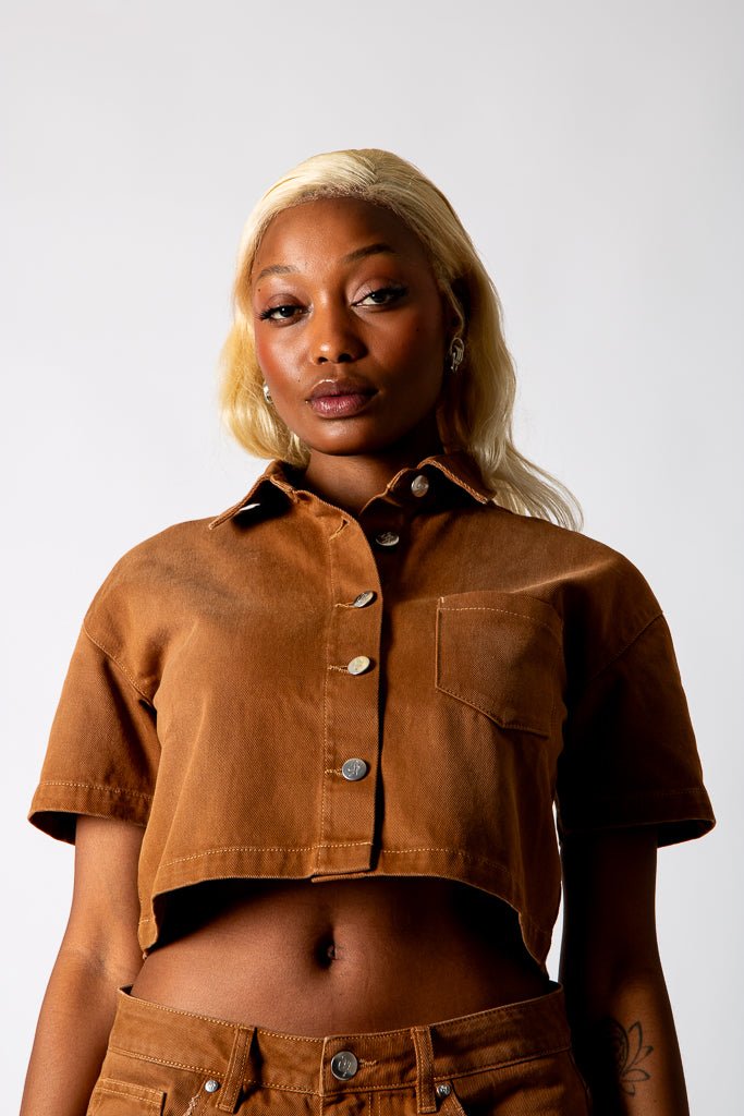 Washed Chocolate Boxy Cropped Denim Shirt - Liquor n Poker