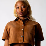 Washed Chocolate Boxy Cropped Denim Shirt - Liquor n Poker