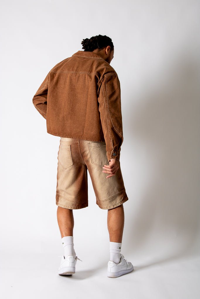 Washed Chocolate Seam Detail Denim Jacket - Liquor n Poker