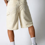 washed corduroy carpenter jorts in beige - Liquor n Poker