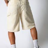 washed corduroy carpenter jorts in beige - Liquor n Poker