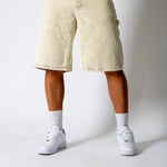 washed corduroy carpenter jorts in beige - Liquor n Poker