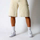 washed corduroy carpenter jorts in beige - Liquor n Poker