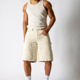 washed corduroy carpenter jorts in beige - Liquor n Poker