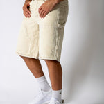 washed corduroy carpenter jorts in beige - Liquor n Poker