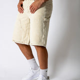 washed corduroy carpenter jorts in beige - Liquor n Poker
