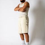washed corduroy carpenter jorts in beige - Liquor n Poker