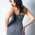 Washed Grey Denim Stud Detail Bandeau Dress - Liquor n Poker