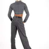 Washed Grey Rip & Repair Rapture Stitch Cropped Jacket - Liquor n Poker