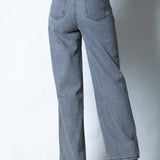 Washed Grey Stud Detail Mid Rise Straight Leg Jeans - Liquor n Poker
