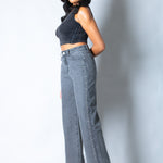 Washed Grey Stud Detail Mid Rise Straight Leg Jeans - Liquor n Poker