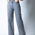 Washed Grey Stud Detail Mid Rise Straight Leg Jeans - Liquor n Poker