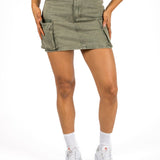 Washed Khaki Utility Denim Mini Skirt - Liquor n Poker