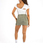 Washed Khaki Utility Denim Mini Skirt - Liquor n Poker