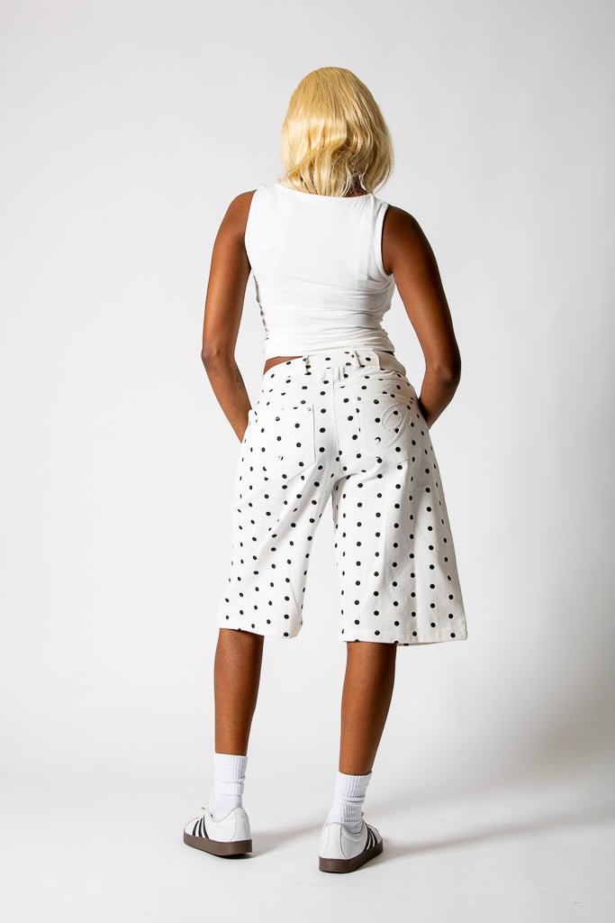 White Polka Dot Denim Jorts - Liquor n Poker