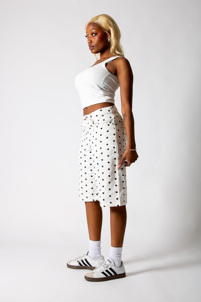 White Polka Dot Denim Jorts - Liquor n Poker