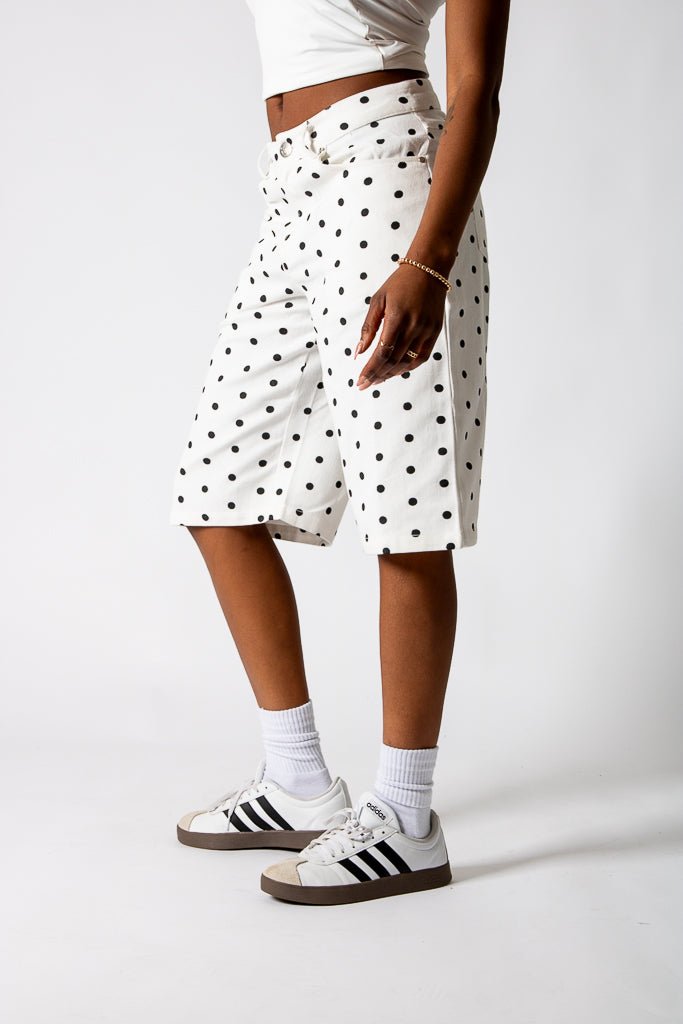 White Polka Dot Denim Jorts - Liquor n Poker