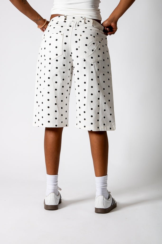White Polka Dot Denim Jorts - Liquor n Poker