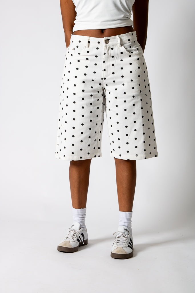 White Polka Dot Denim Jorts - Liquor n Poker