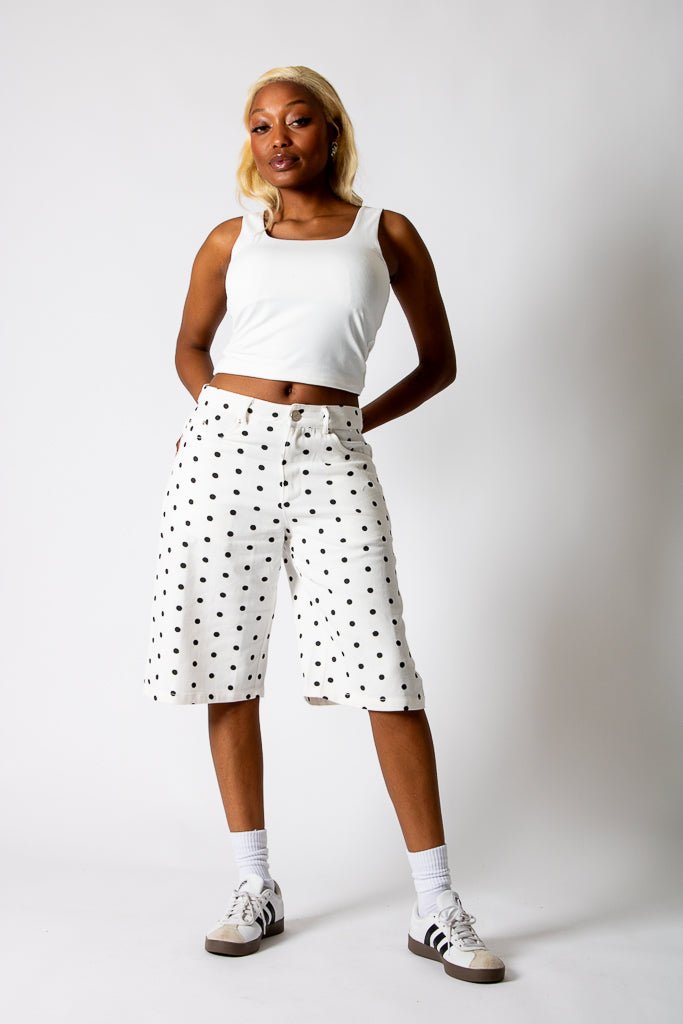 White Polka Dot Denim Jorts - Liquor n Poker