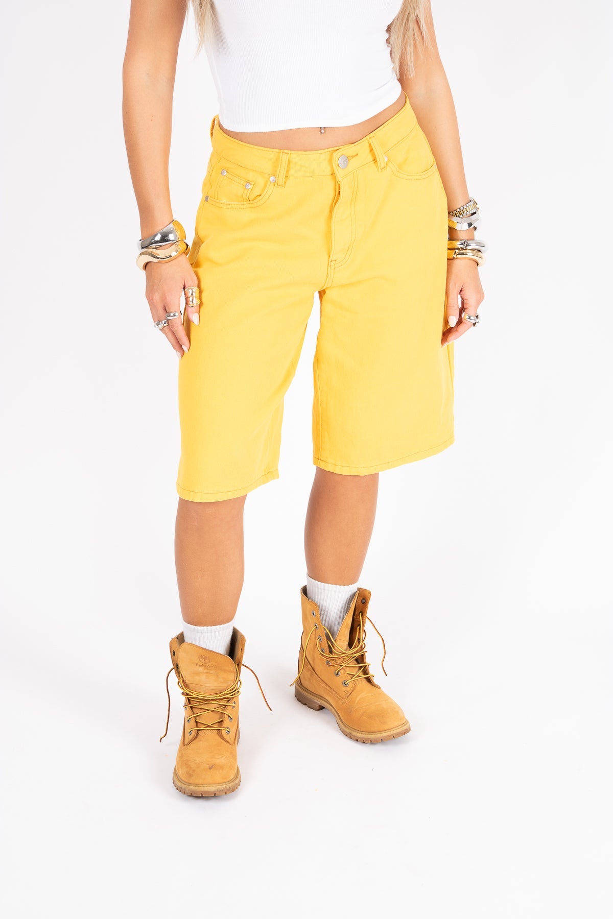 Yellow Denim Varsity Jorts - Liquor n Poker