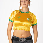 Yellow Ruched Varsity Cropped Tee - Liquor n Poker