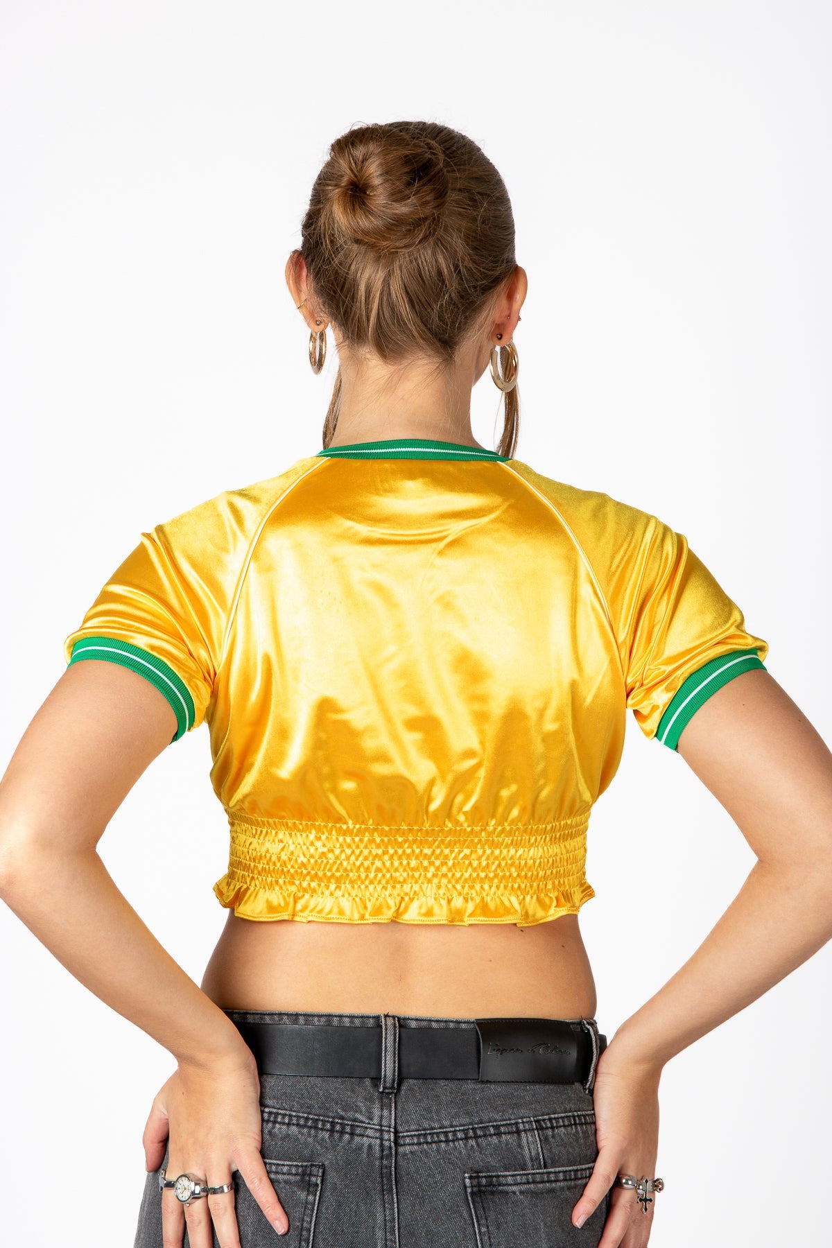 Yellow Ruched Varsity Cropped Tee - Liquor n Poker