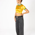 Yellow Ruched Varsity Cropped Tee - Liquor n Poker
