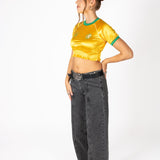 Yellow Ruched Varsity Cropped Tee - Liquor n Poker