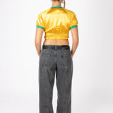 Yellow Ruched Varsity Cropped Tee - Liquor n Poker
