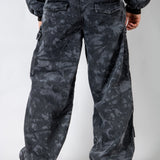 Zane Baggy Printed Tree Camo Cargo Jeans In Acid Tonal Black - Liquor n Poker