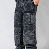 Zane Baggy Printed Tree Camo Cargo Jeans In Acid Tonal Black - Liquor n Poker