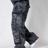 Zane Baggy Printed Tree Camo Cargo Jeans In Acid Tonal Black - Liquor n Poker