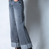 Zara Mid - rise Turn Up Baggy Denim Jeans in Dark - wash Grey - Liquor n Poker