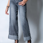 Zara Mid - rise Turn Up Baggy Denim Jeans in Dark - wash Grey - Liquor n Poker
