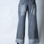 Zara Mid - rise Turn Up Baggy Denim Jeans in Dark - wash Grey - Liquor n Poker