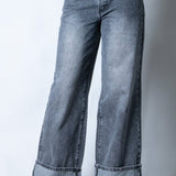 Zara Mid - rise Turn Up Baggy Denim Jeans in Dark - wash Grey - Liquor n Poker