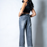 Zara Mid - rise Turn Up Baggy Denim Jeans in Dark - wash Grey - Liquor n Poker