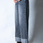Zara Mid - rise Turn Up Baggy Denim Jeans in Dark - wash Grey - Liquor n Poker