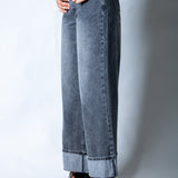 Zara Mid - rise Turn Up Baggy Denim Jeans in Dark - wash Grey - Liquor n Poker