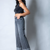 Zara Mid - rise Turn Up Baggy Denim Jeans in Dark - wash Grey - Liquor n Poker