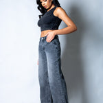 Zara Mid - rise Turn Up Baggy Denim Jeans in Dark - wash Grey - Liquor n Poker