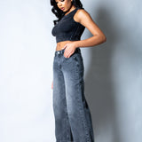 Zara Mid - rise Turn Up Baggy Denim Jeans in Dark - wash Grey - Liquor n Poker