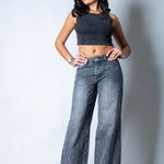 Zara Mid - rise Turn Up Baggy Denim Jeans in Dark - wash Grey - Liquor n Poker