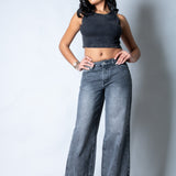 Zara Mid - rise Turn Up Baggy Denim Jeans in Dark - wash Grey - Liquor n Poker