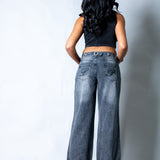 Zara Mid - rise Turn Up Baggy Denim Jeans in Dark - wash Grey - Liquor n Poker